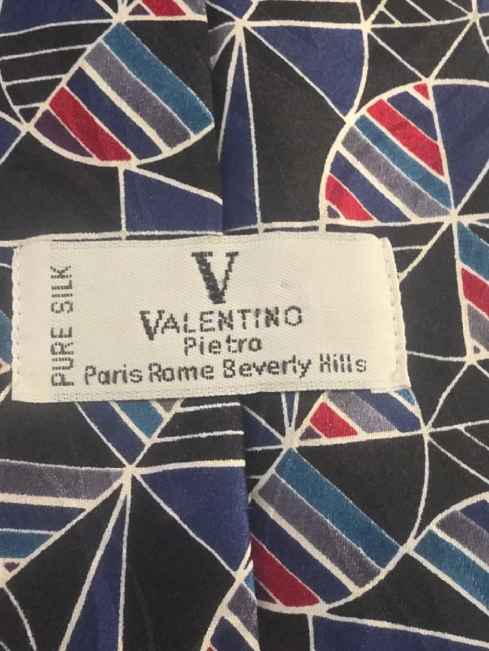 Valentino All Silk From Italy Hand Fashioned Geometric Tie with Red & White